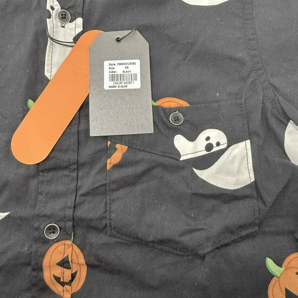 Free Planet Halloween Button Shirt Men Size XS Costume Pumpkin Ghost Casual Work - Picture 5 of 12